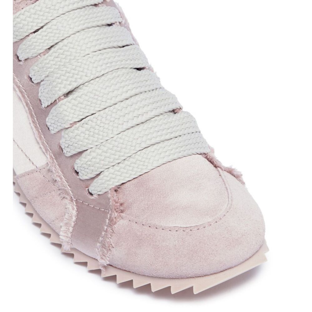 Pedro Garcia Cristina Dusty Blush Suede Silk Satin Frayed Luxe Sneakers Sz 37.5 - Picture 5 of 10
